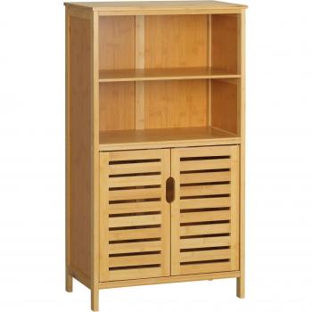 Kleankin Meuble bambou 50×29×92 cm – rangement à deux compartiments