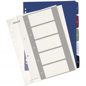 Leitz Intercalaires 1-5, A4, Imprimable sur PC, Plastique Ultra-Résistant, Extra-Large, Blanc/Multicolore