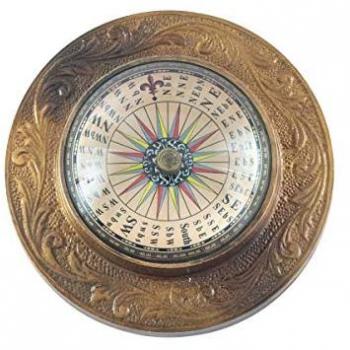 Boussole Vintage en Laiton Doré 12 cm