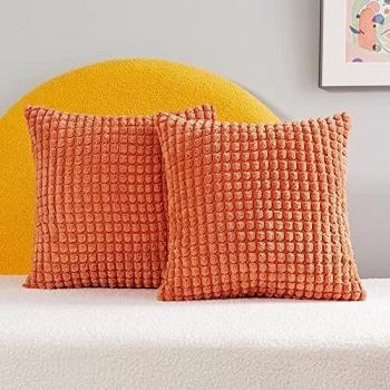 Deconovo 18 x 18 Brick Red Pillowcase Set – Corduroy Cushion Covers with Hidden Zipper