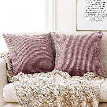 Deconovo Super Soft Corduroy Cushion Covers, 55cm x 55cm, 22x22 Inches, Pastel Violet, Set of 2