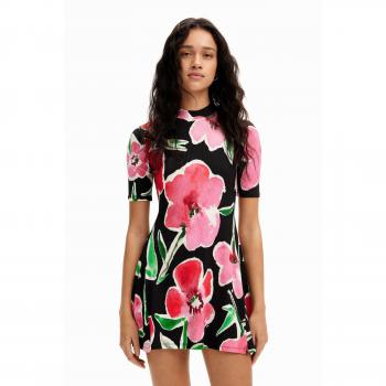 Desigual VEST_BOSTON – Schwarzes Kurzkleid mit floralen Details