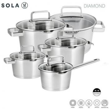 Sola Kookpannenset Diamond 5-delig RVS Zilver