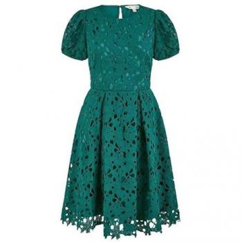 Yumi Robe verte en dentelle à manches bouffantes