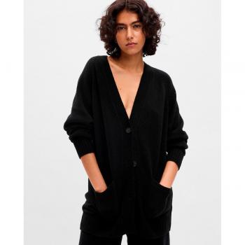 Cardigan Lungo in Maglia Scollo a V Nero Donna Taglia XS