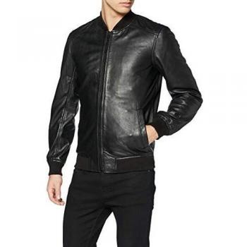 Chaqueta Bomber Superdry de Cuero, Negro, Talla L