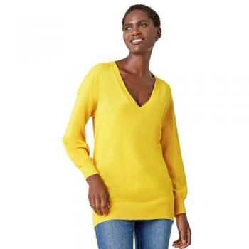 Yellow Women’s V-Neck Stretch Longline Pullover – Size 10 UK