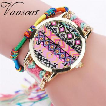 Montre bracelet en cuir tressé avec attrape-rêves