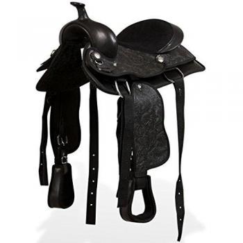 VidaXL Western Saddle, Headstall & Breast Collar, Real Leather, 17 Black