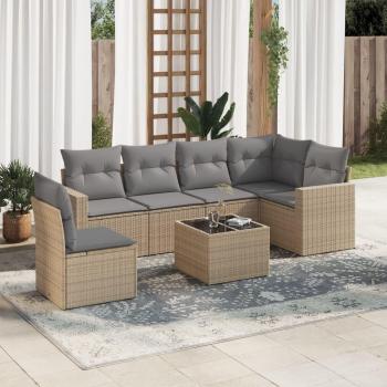 Set Polyrattan Giardino 7 pezzi con cuscini beige