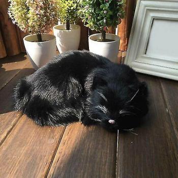 Peluche gatuno con textura de felpa negra, tamaño auténtico