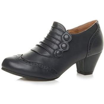 AJVANI Women's Size 5 Navy Mid-Cuban Heel Brogue Boot with Buttons