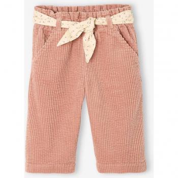 Pantalon velours bébé vieux rose ceinture à motifs floraux VERTBAUDET
