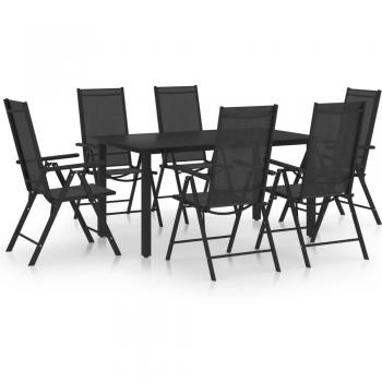Zwarte Aluminium Tafels en Stoelen – 7‑deels Set