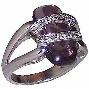Anillo de plata Ley 925m rodiado con piedra malva talla 13