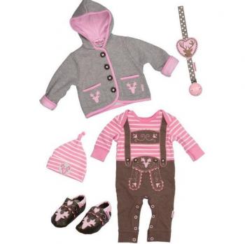 P. Eisenherz Lederhosentracht Babystrampler Mädchen in Rosa, 80