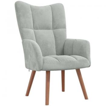 Canapé fauteuil velours gris clair, finition bois d'érable