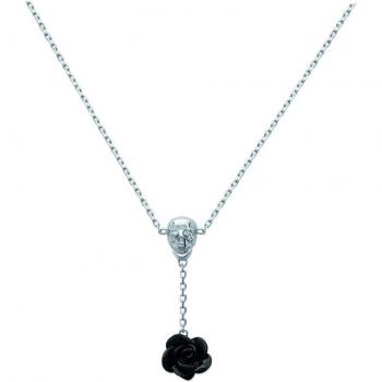 Silber-Lilien‑Totenkopf Halsband – J0048