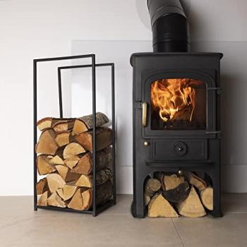 Dogwood Log Holder Iron Solid Base Tall Frame Black Matte Contemporary Design