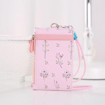 Stylish Women's Floral Badge Wallet with Neck Strap