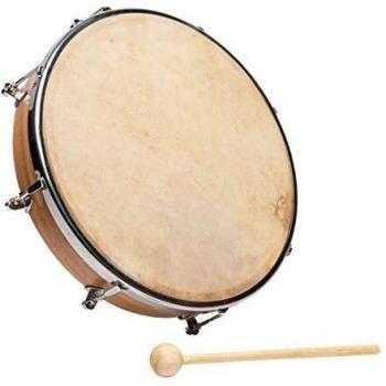 Set de tambourin en peau de vache de 25 cm avec mailloche et 8 vis de serrage