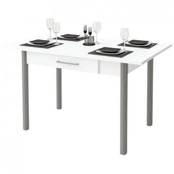 Mesa 4 plazas Sendai con dos cajones en blanco y gris