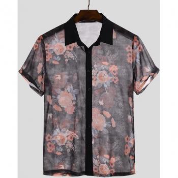 Chemise homme été à motifs floraux, manches courtes, grande taille