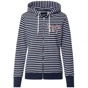 Superdry Sweat-Shirt À Capuche Applique Serif, Bleu (Rayures Marines), XS