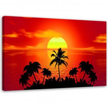 Arte en Lienzo PALM SEA: Puesta de Sol 60x40 Rojo