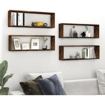 Estante Decorativo Cúbico 4 Uds Madera Roble Ahumado