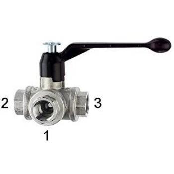 Riegler 3-Wege-Kugelhahn, L-Bohrung, vernickeltes Messing, Rp 1/4, DN 8