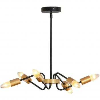 Hängelampe Chandelier 6-flammig, höhenverstellbar, E27, Schwarz-Gold, Ø48 cm x 120 cm