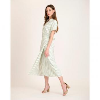 Vestido de Mujer Midi con Cuello Clásico y Rayas Naf Naf