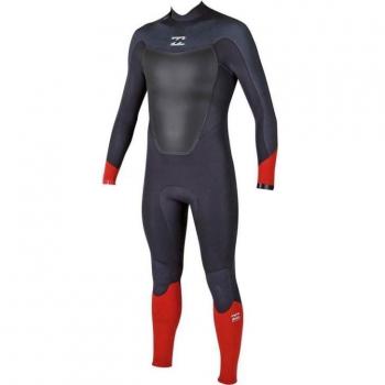 Traje acuático Billabong Absolute Comp 3/2 mm con cierre trasero y costura plana en naranja, talla mediana