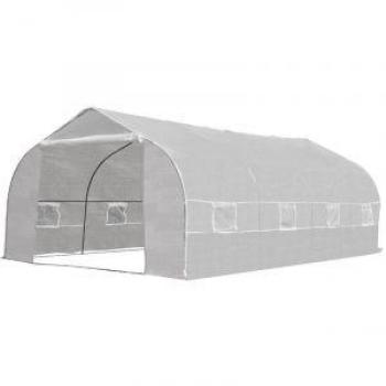 Tunnel de jardin Outsunny 6x3x2m avec porte et 8 fenêtres enroulables en acier galvanisé, bâche PE haute densité résistante aux UV