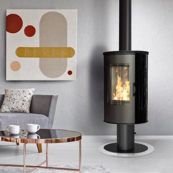 Estufa de leña giratoria de acero y faïence negra 8 kW