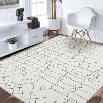 Tapis de salon tufté main en laine naturel moderne ecru 160x230