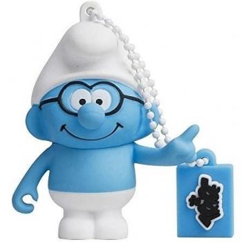 Pendrive Flash 8 GB “Los Pitufos Sabios” con Llavero en Goma Azul