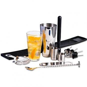 Boston Mixology Starter Set – Shaker, Spoon, Muddler, Strainer, Blade, Mat & Precision Measures
