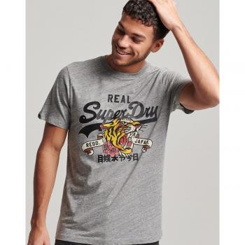 Camiseta Superdry Vintage Narrative para Hombre, Algodón, Cuello Redondo, Estampado Logotipo, Color Sólido