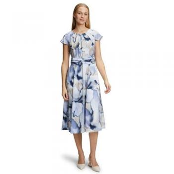 Betty Barclay Damen Sommerkleid mit Raffung in Blau und Weiß, Größe 44