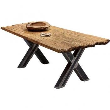 Teak Holz Tisch 220x100 cm – Dynamic24 Metalles Esstisch-Set