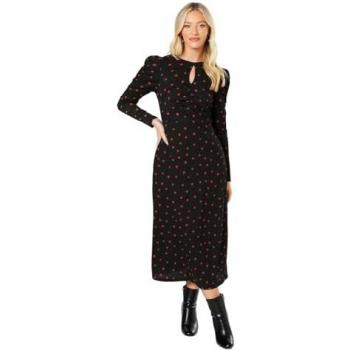 Black Midi Dress with Red Spot Keyhole Detail