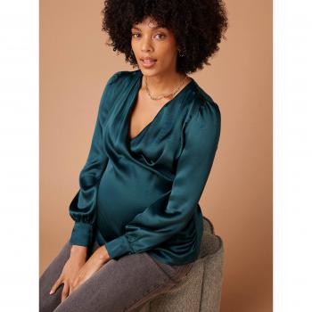 Blouse de maternité satinée bleu pétrole