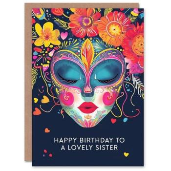Artery8 Women’s Navy Floral Birthday Card with Venetian Mask