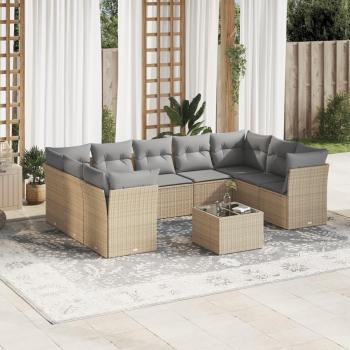 VidaXL 10-tlg. Rattan-Garten-Sofagarnitur mit Kissen Beige