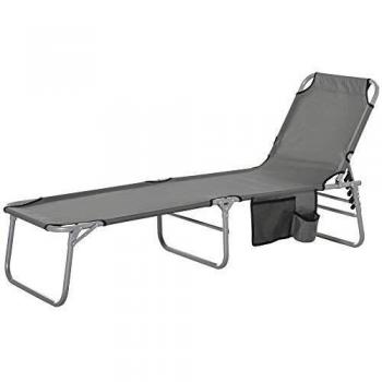Chaise Longue Pliable avec Dossier Ajustable et Rangement