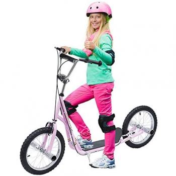 HOMCOM Kids Push Scooter Kids Stunt Scooter w/16 Tyres, Pink