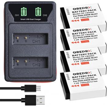 BLH7PP Battery + Dual USB Charger with Type-C Port for Panasonic Lumix DMC-GM5 GF9 DMC-GF7 LX10