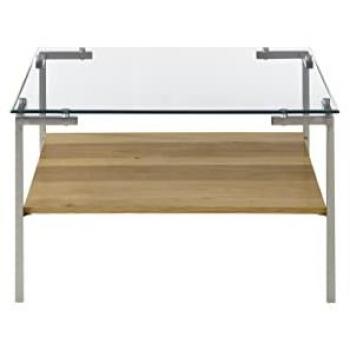 Robas Lund Glasgow Beistelltisch – 65 cm × 65 cm × 46 cm, Glasoberfläche, gebürstetes Edelstahlgestell